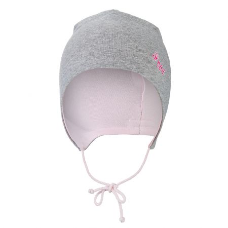 Little Angel Čepice zavazovací podšitá Outlast ® - šedý melír/růžová baby Velikost: 2 | 39-41 cm