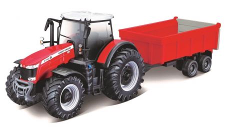 BBURAGO - 10 CM Massey FERGUSSON 8740S Tractor with Trailer, Assorted Designs and Colours