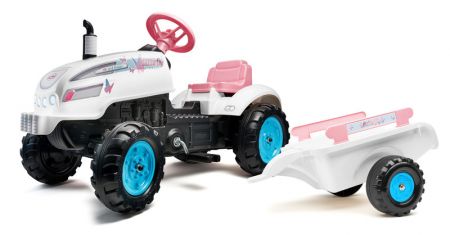 FALK - Šlapací traktor 2042AB Butterfly Farmer růžový s vlečkou