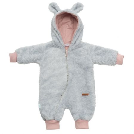 Luxusní dětský zimní overal New Baby Teddy bear šedo růžový 86 (12-18m)