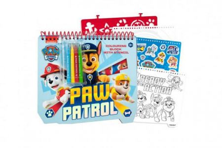 Teddies Blok + fixy 4ks se šablonami se samolepkami Paw Patrol/Tlapková patrola